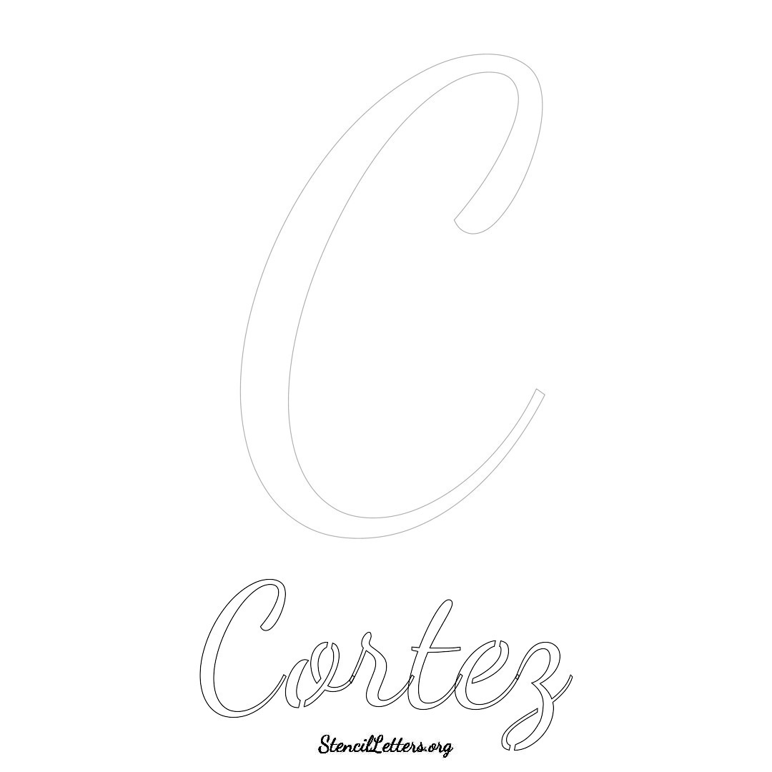 Cortez printable name initial stencil in Cursive Script Lettering