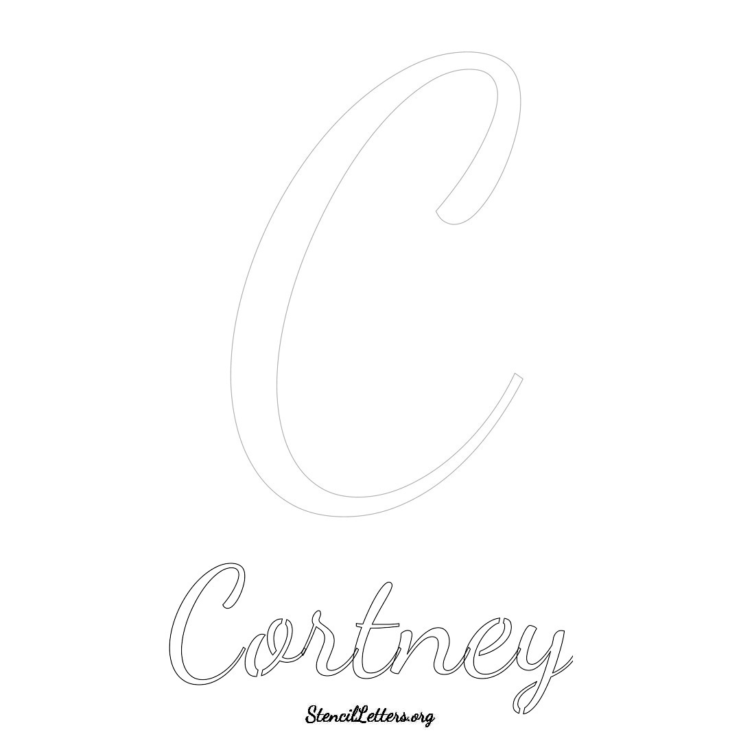 Cortney printable name initial stencil in Cursive Script Lettering
