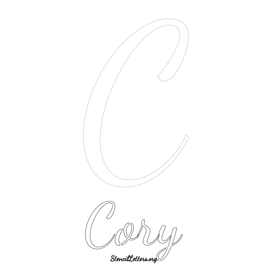 Cory printable name initial stencil in Cursive Script Lettering