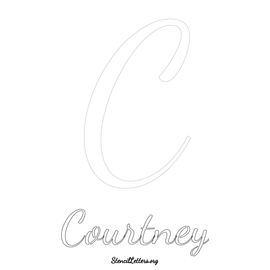 Courtney printable name initial stencil in Cursive Script Lettering