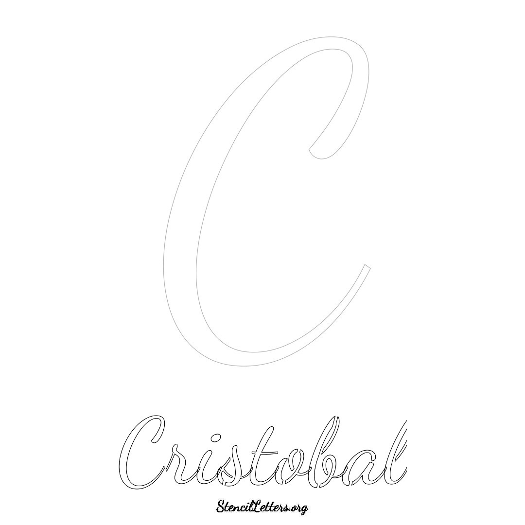 Cristobal printable name initial stencil in Cursive Script Lettering