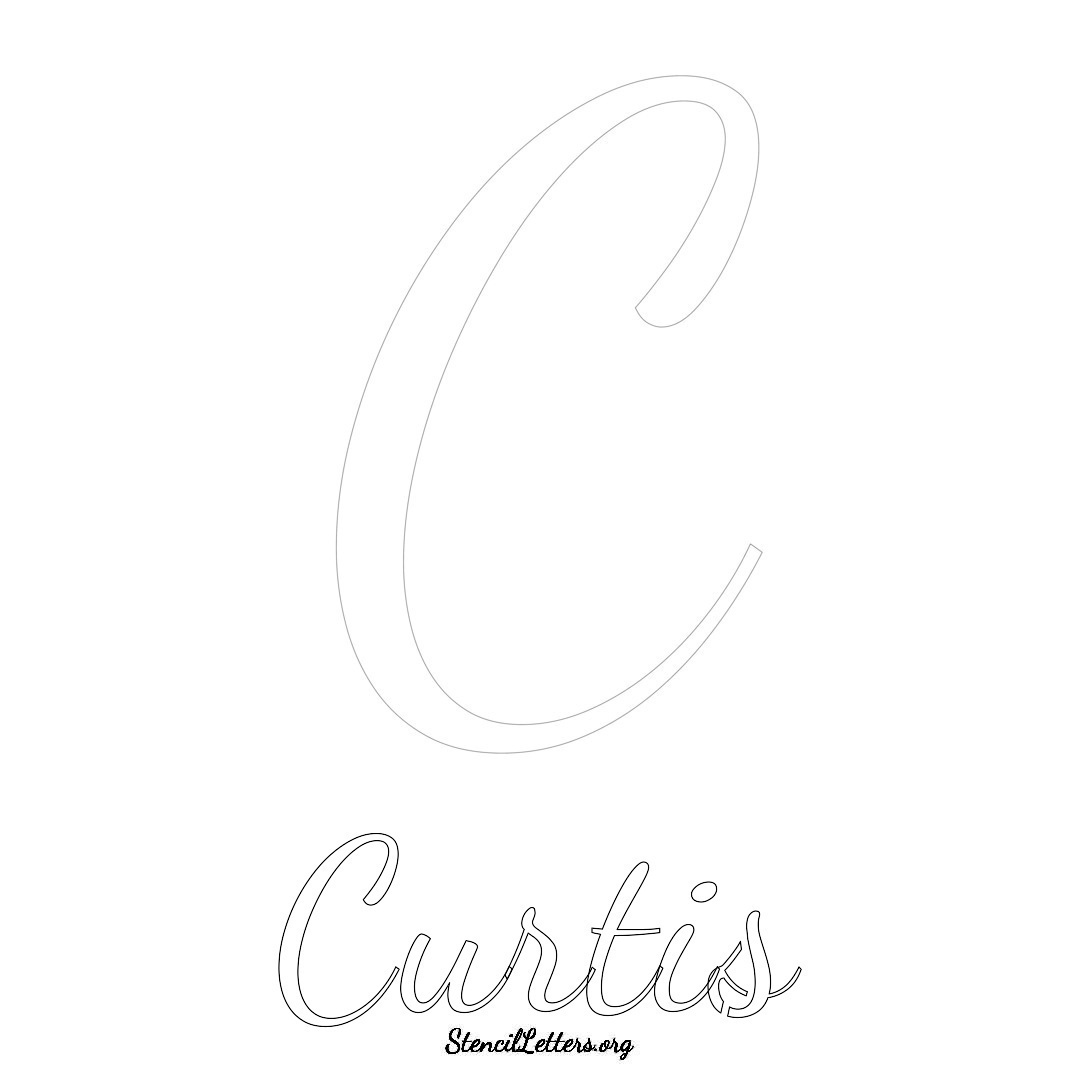 Curtis printable name initial stencil in Cursive Script Lettering