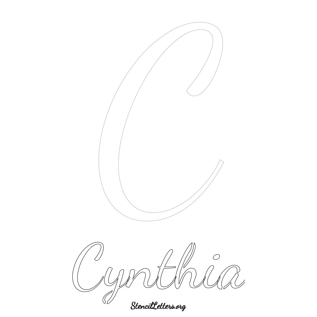 Cynthia printable name initial stencil in Cursive Script Lettering