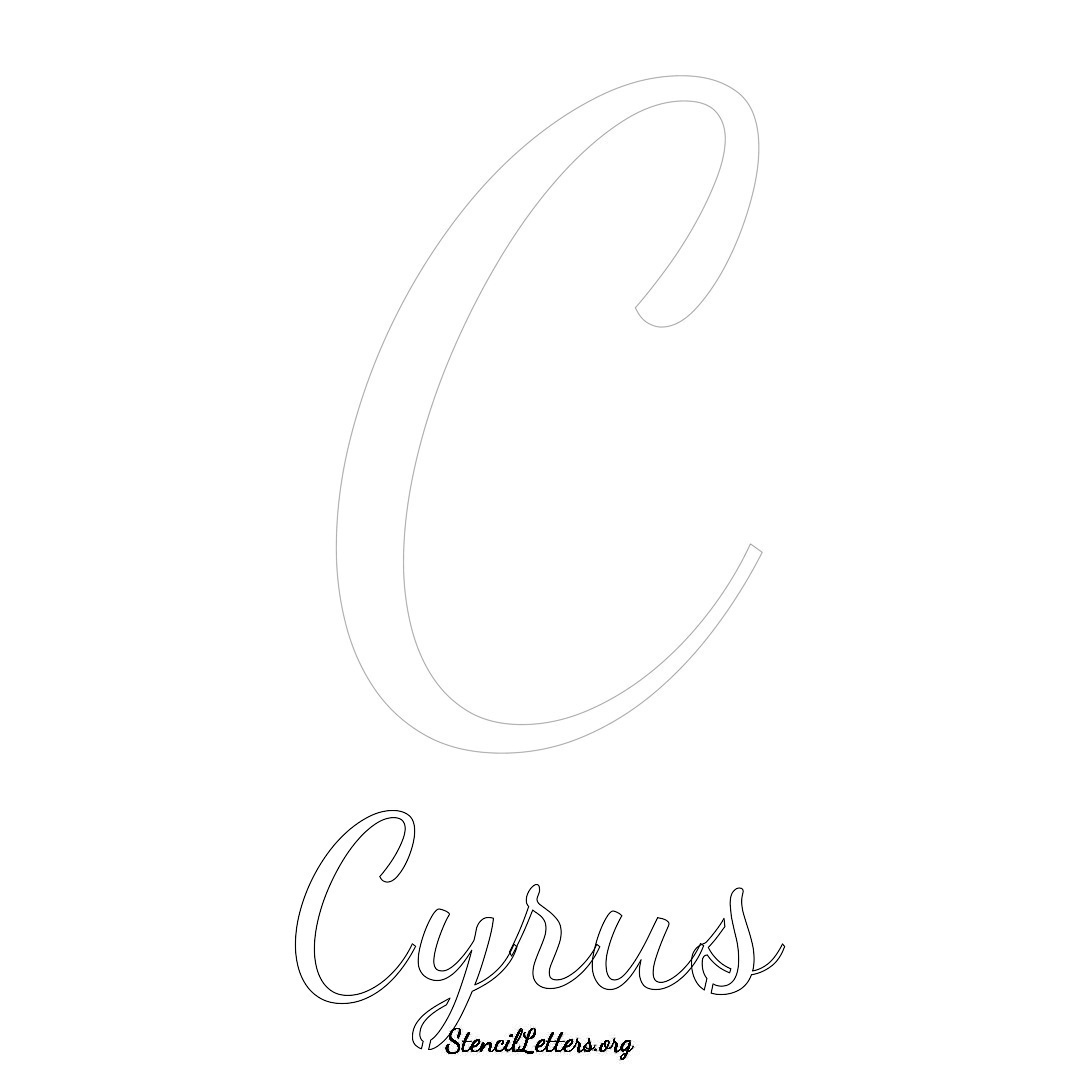 Cyrus printable name initial stencil in Cursive Script Lettering