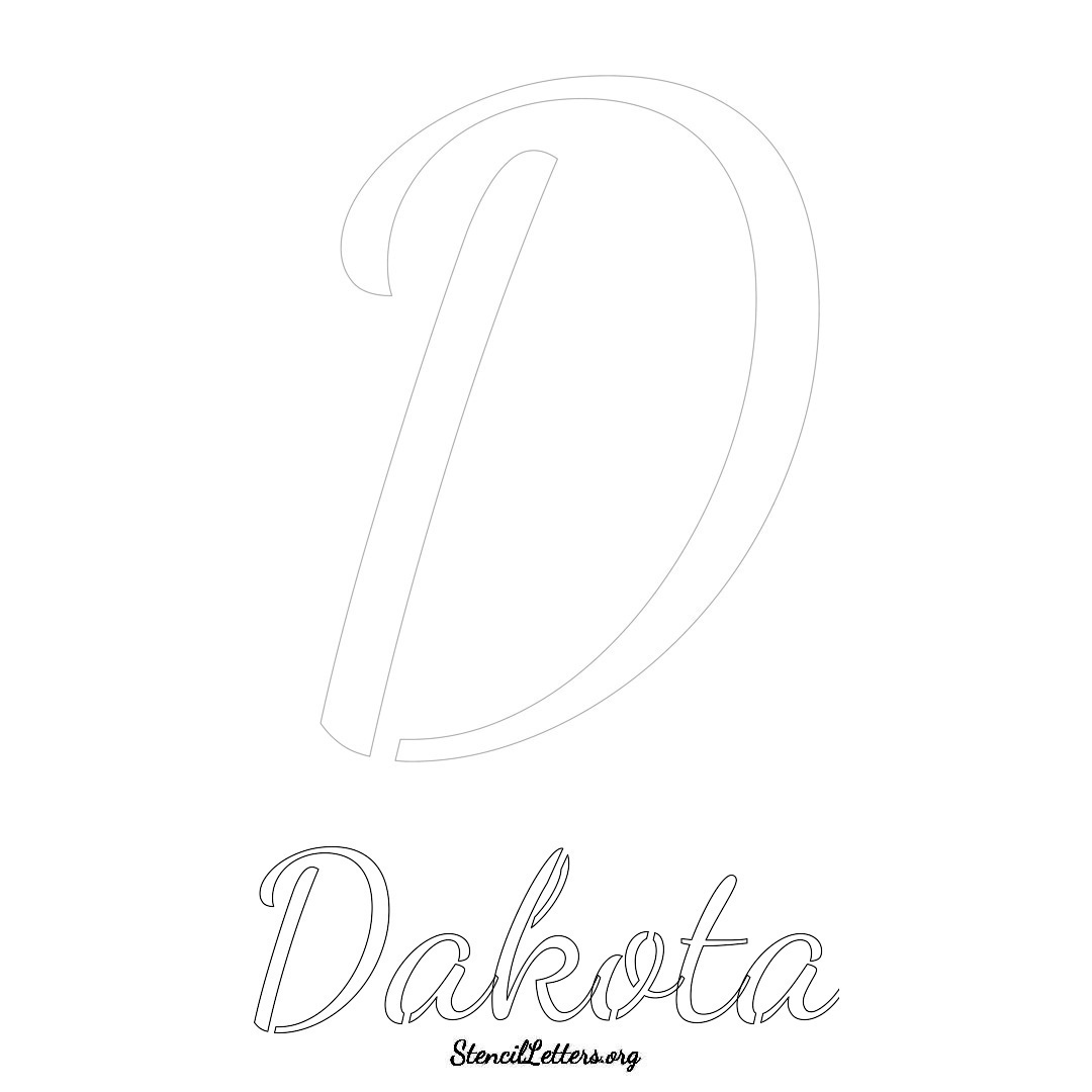 Dakota printable name initial stencil in Cursive Script Lettering