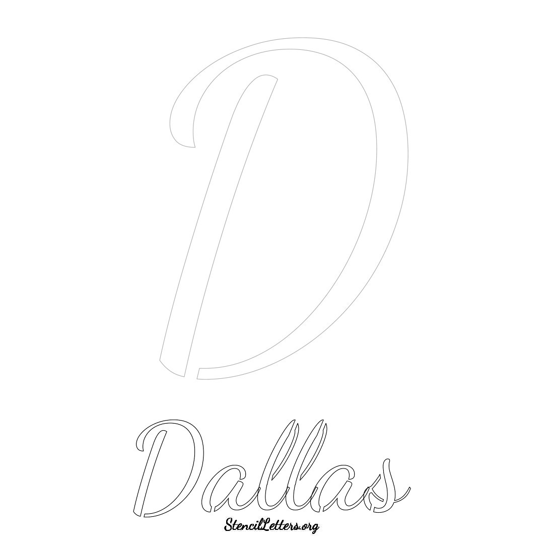Dallas printable name initial stencil in Cursive Script Lettering