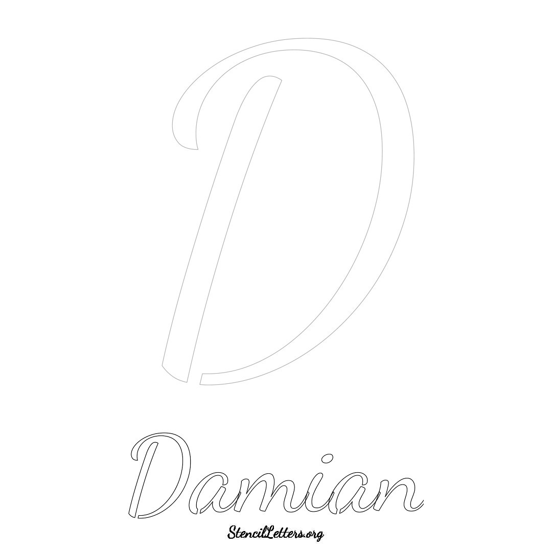 Damian printable name initial stencil in Cursive Script Lettering