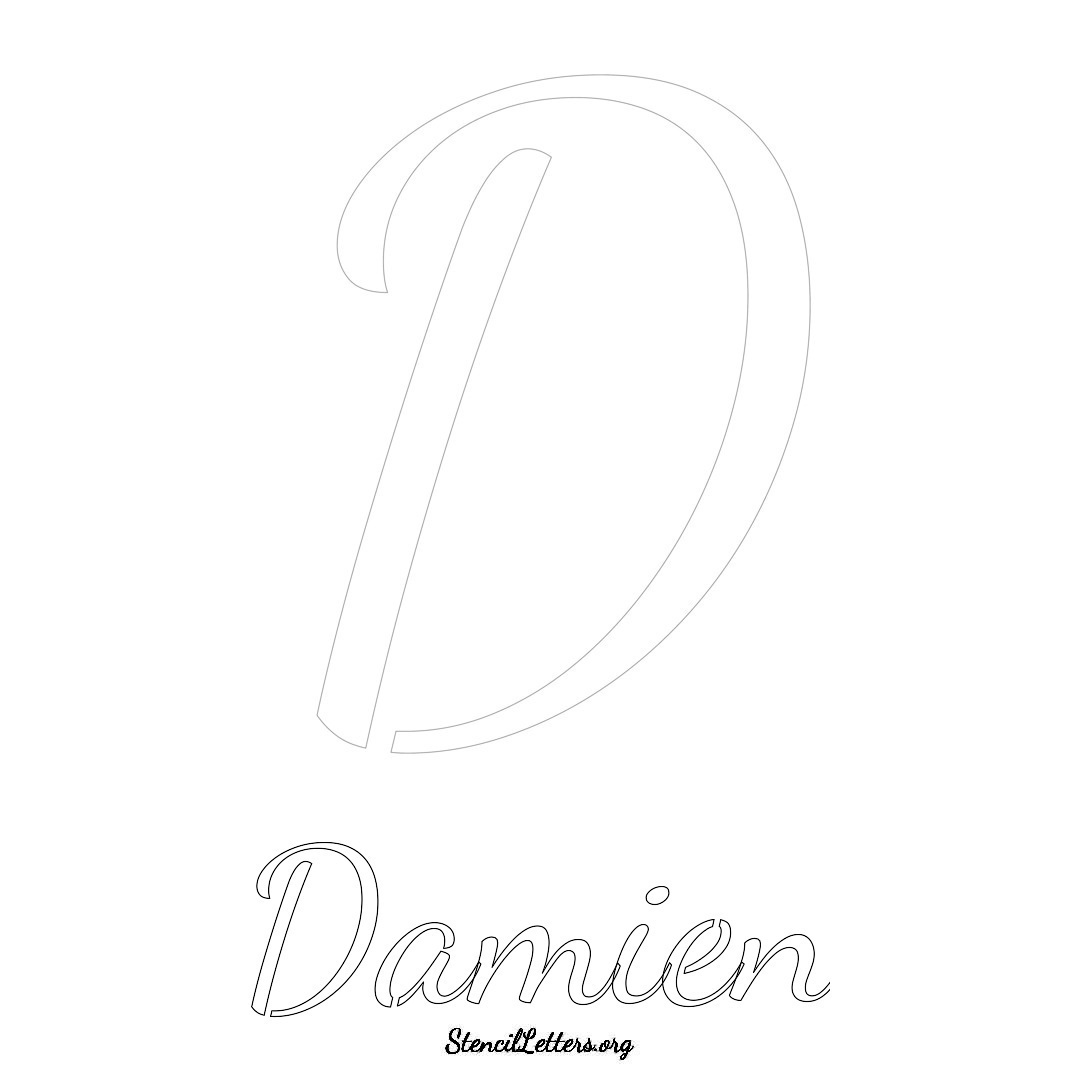 Damien printable name initial stencil in Cursive Script Lettering