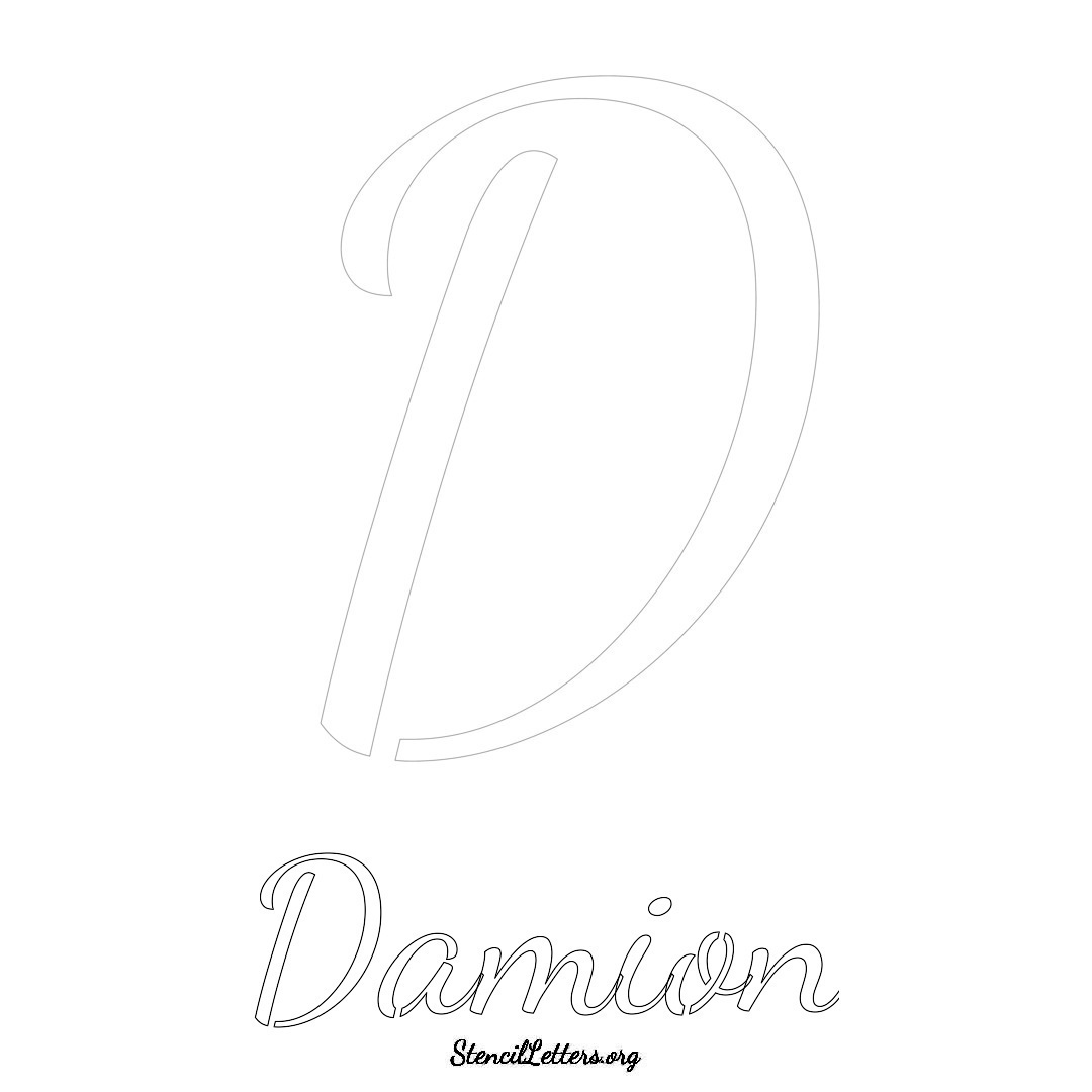 Damion printable name initial stencil in Cursive Script Lettering