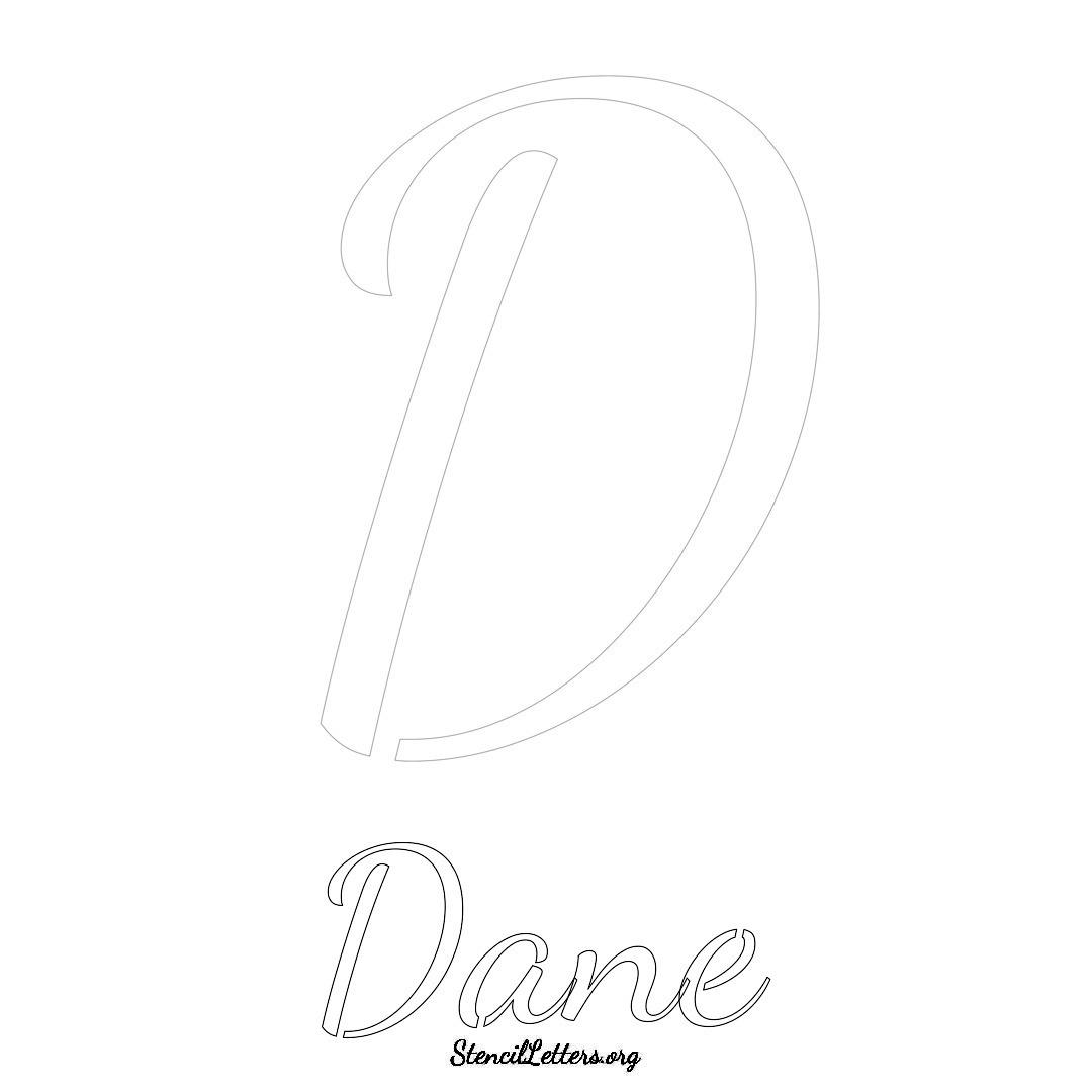 Dane printable name initial stencil in Cursive Script Lettering