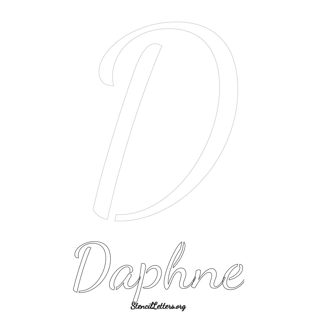 Daphne printable name initial stencil in Cursive Script Lettering