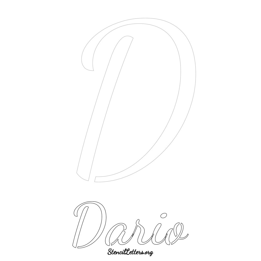 Dario printable name initial stencil in Cursive Script Lettering