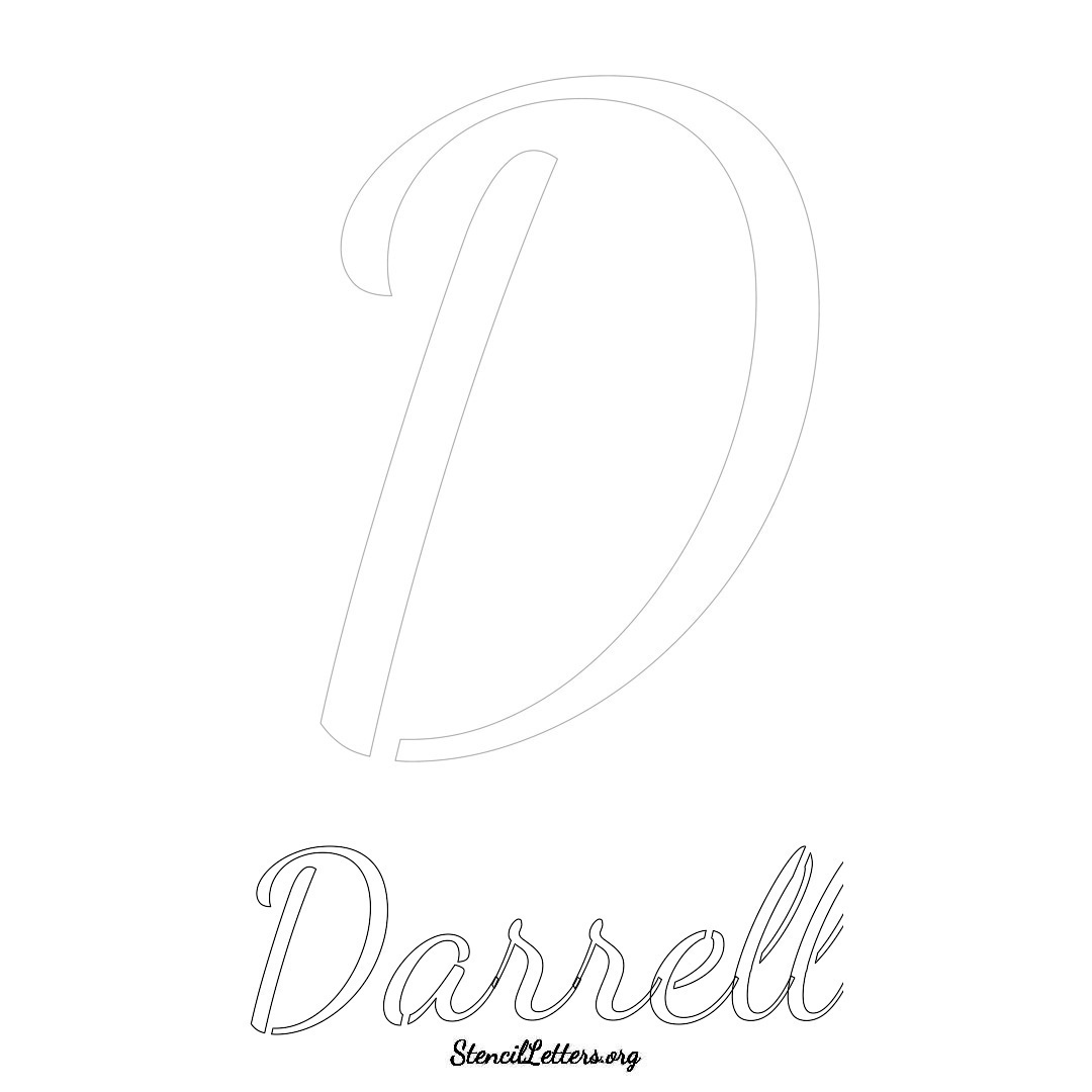 Darrell printable name initial stencil in Cursive Script Lettering