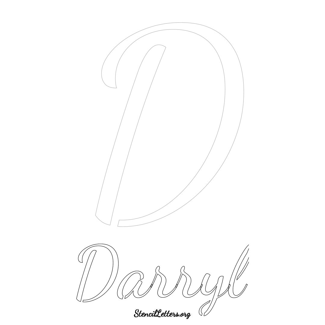 Darryl printable name initial stencil in Cursive Script Lettering