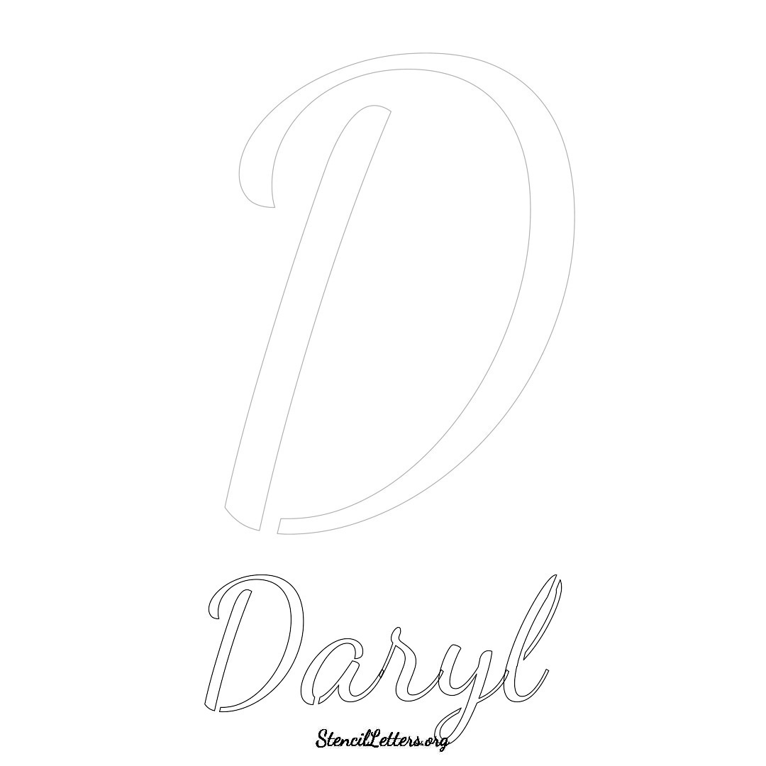 Daryl printable name initial stencil in Cursive Script Lettering