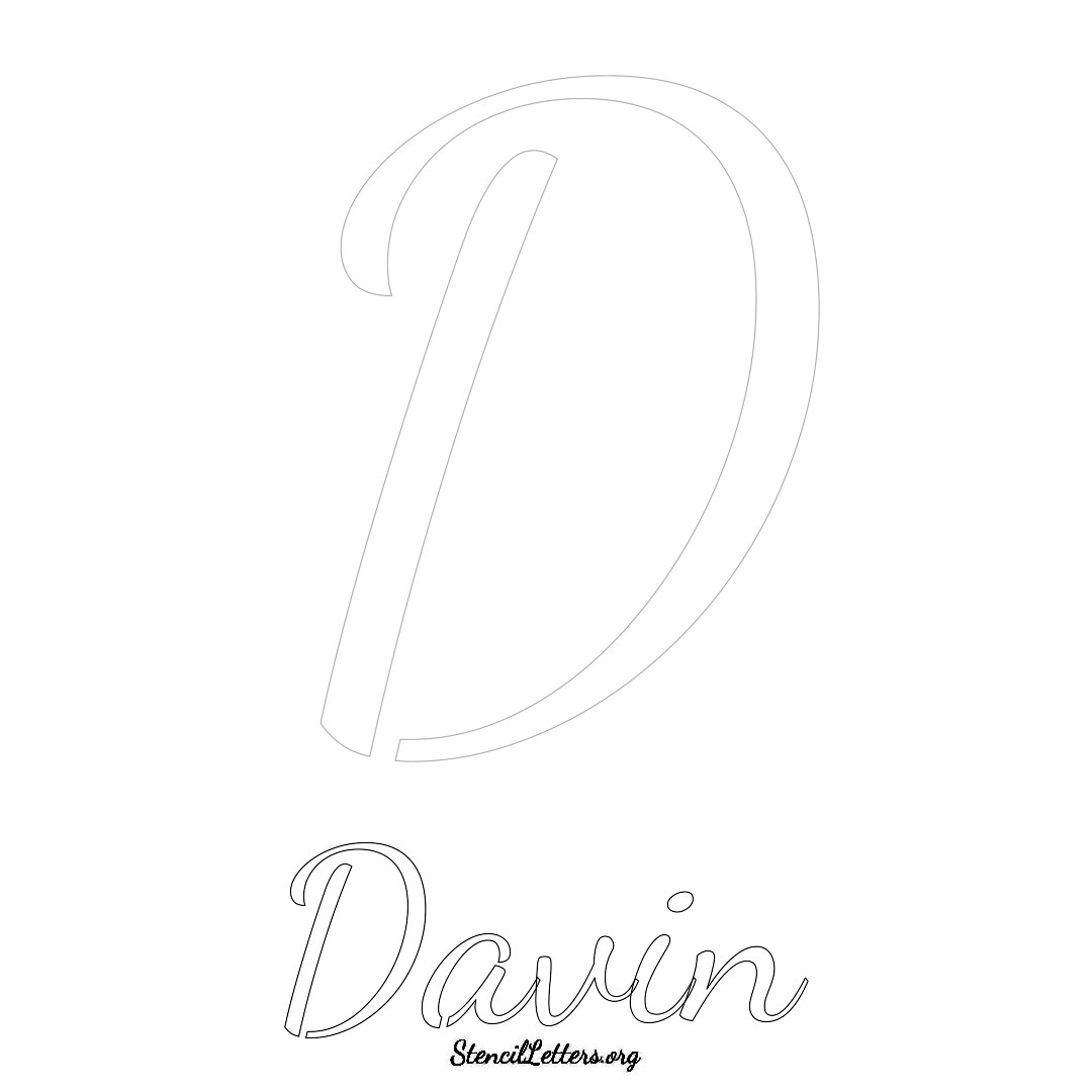 Davin printable name initial stencil in Cursive Script Lettering