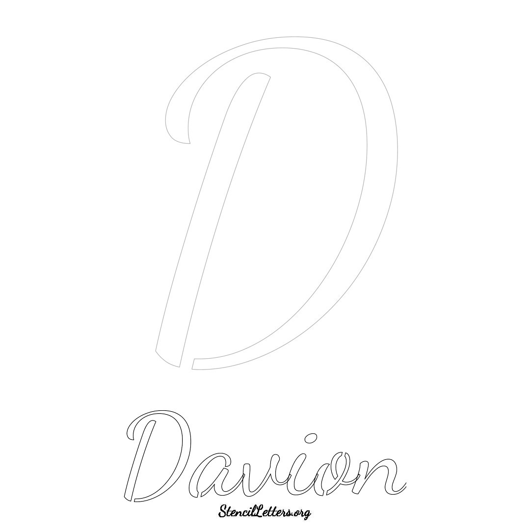 Davion printable name initial stencil in Cursive Script Lettering