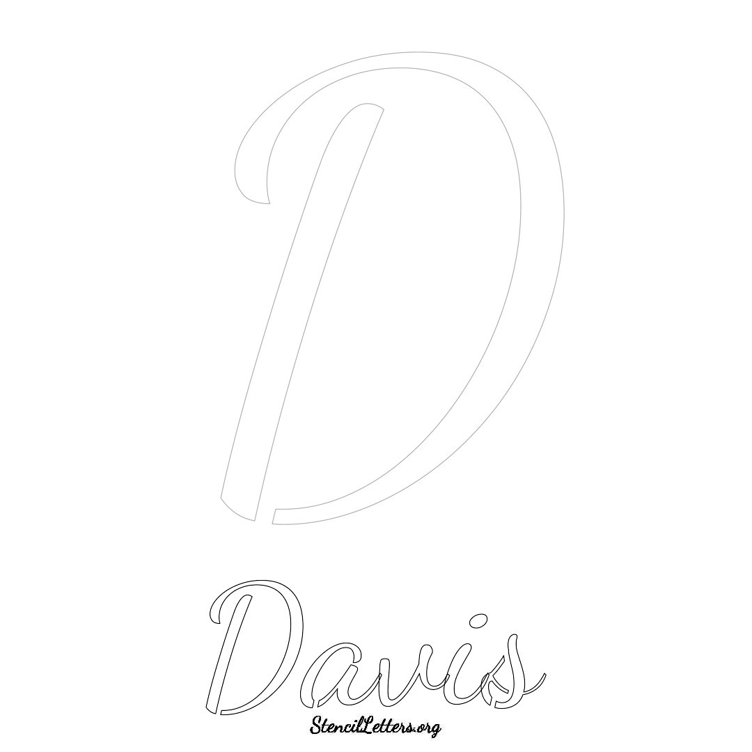 Davis printable name initial stencil in Cursive Script Lettering