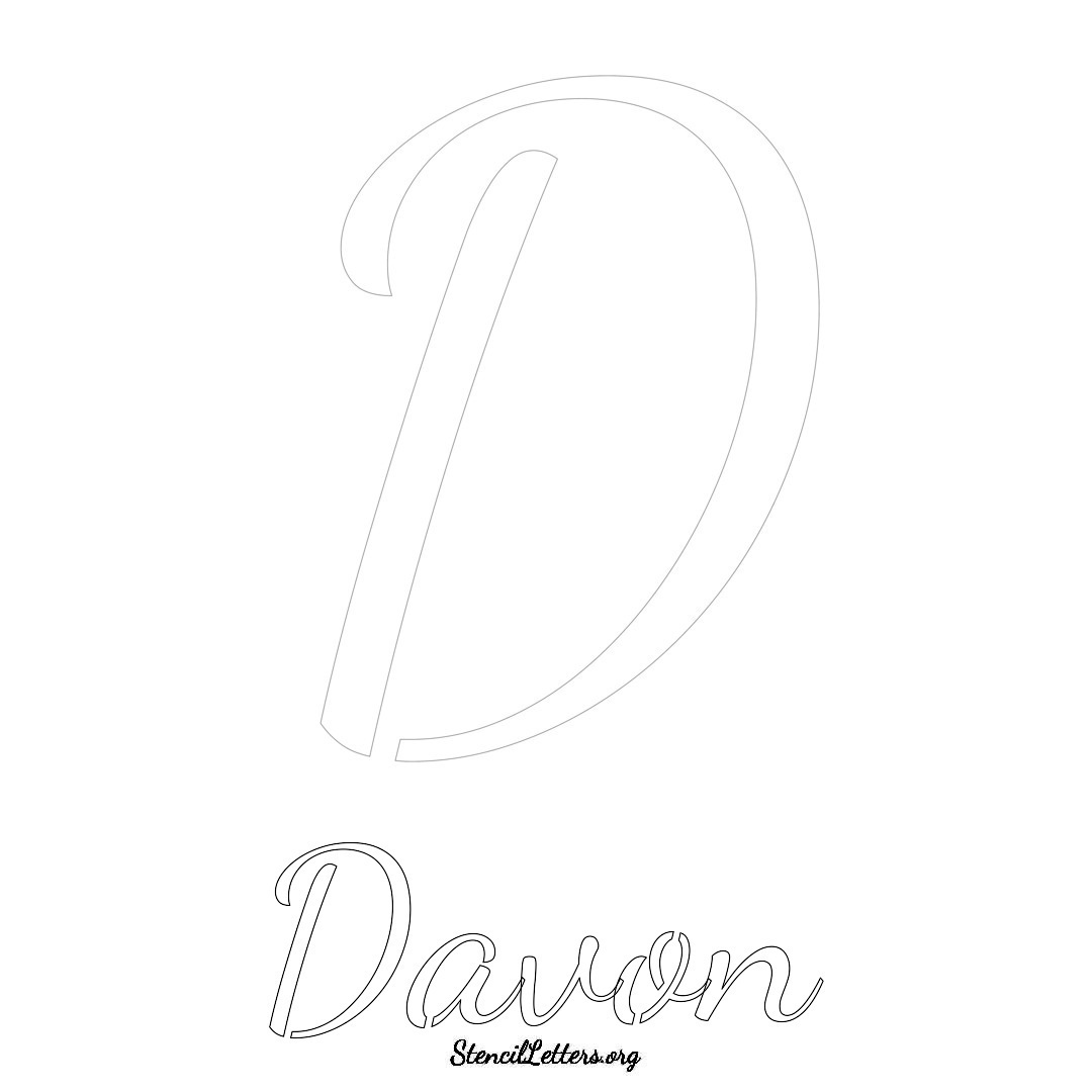 Davon printable name initial stencil in Cursive Script Lettering