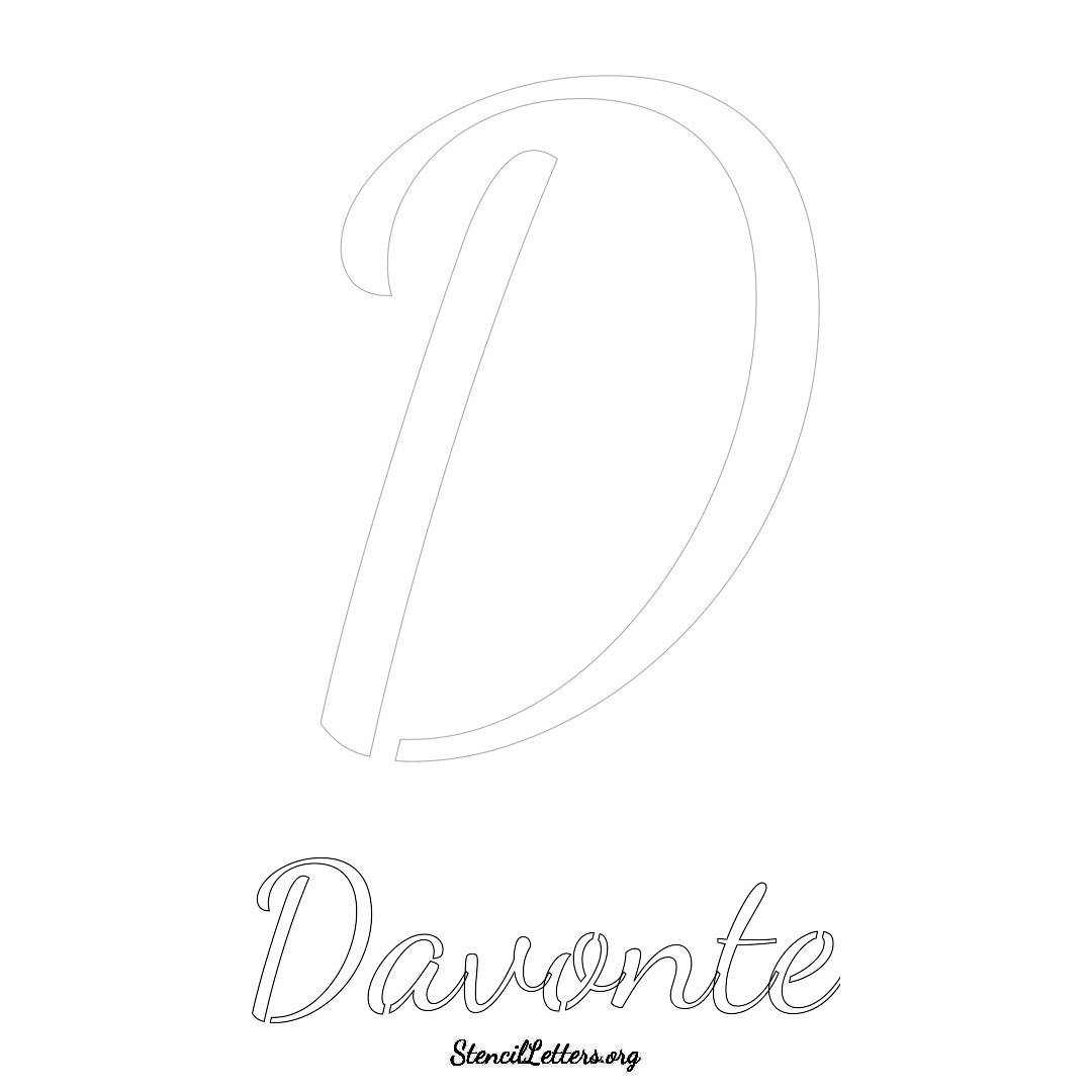 Davonte printable name initial stencil in Cursive Script Lettering