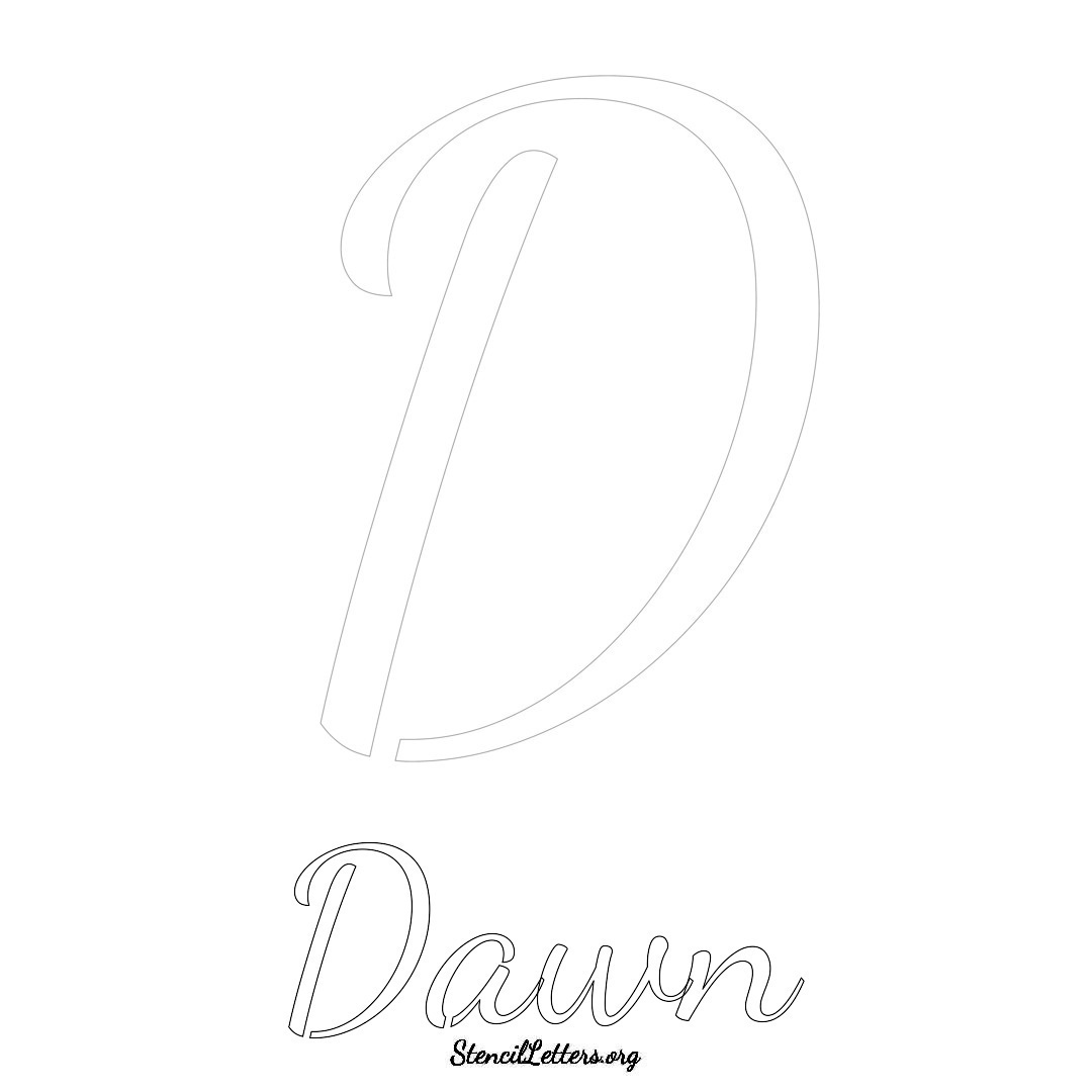 Dawn printable name initial stencil in Cursive Script Lettering