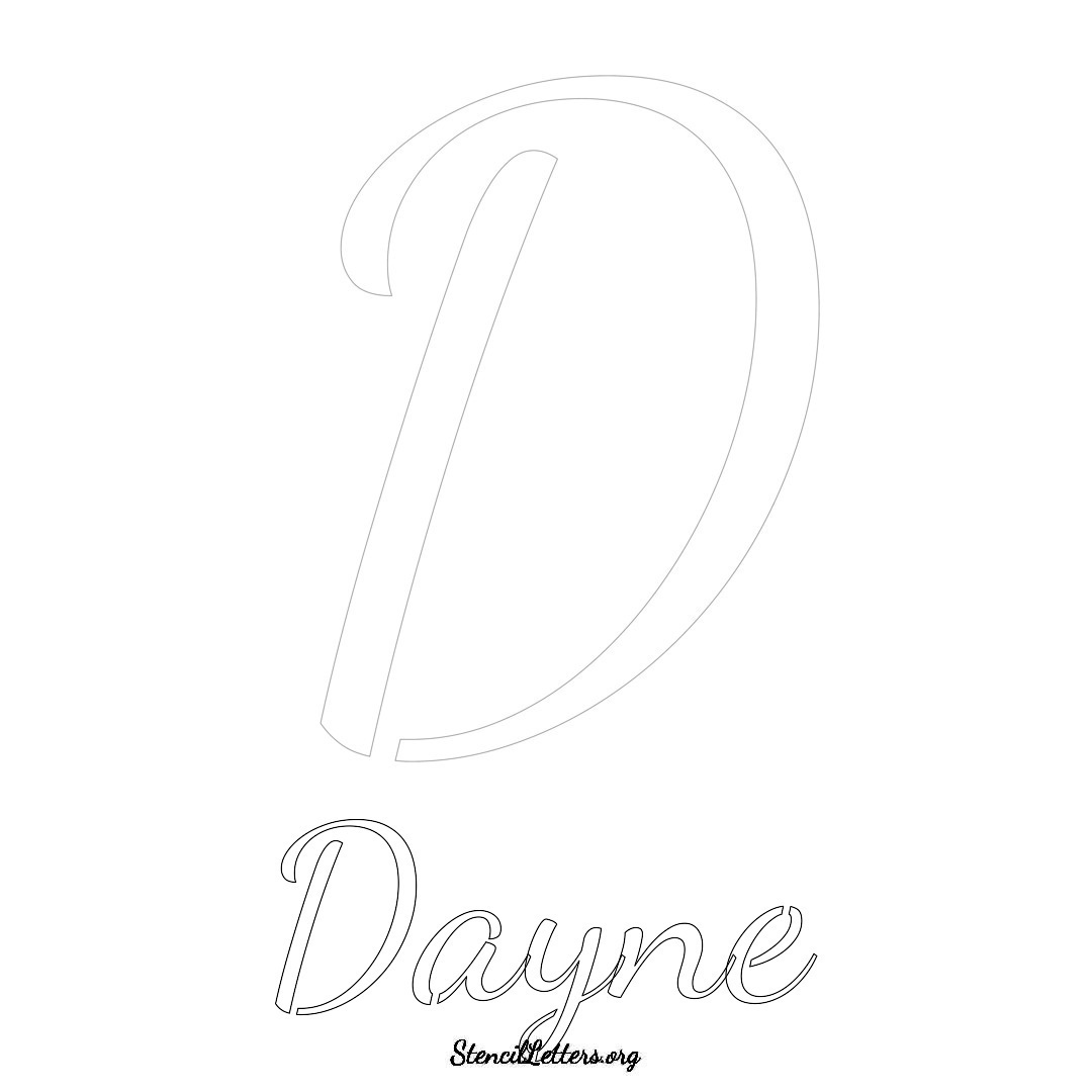 Dayne printable name initial stencil in Cursive Script Lettering