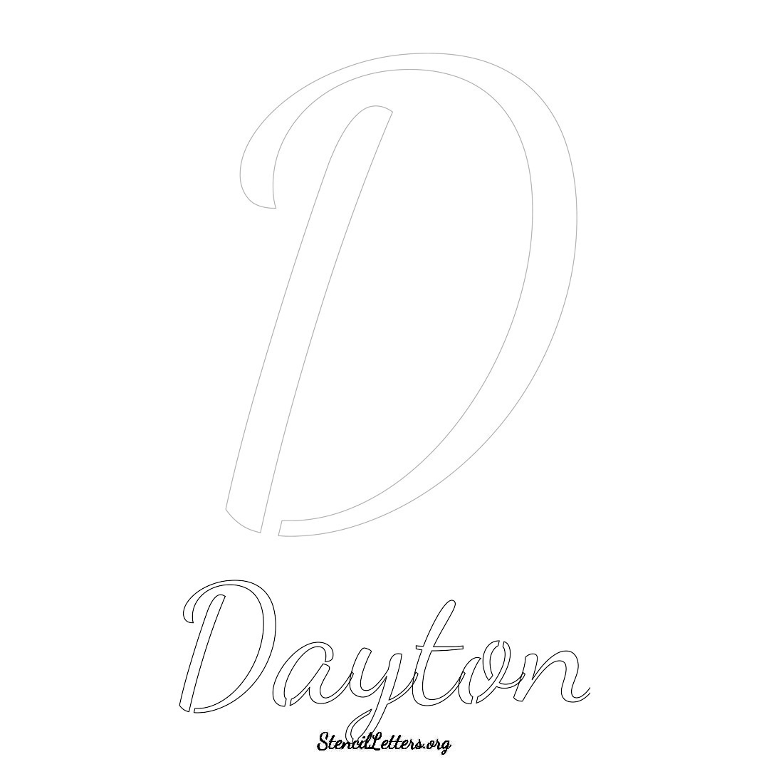 Dayton printable name initial stencil in Cursive Script Lettering