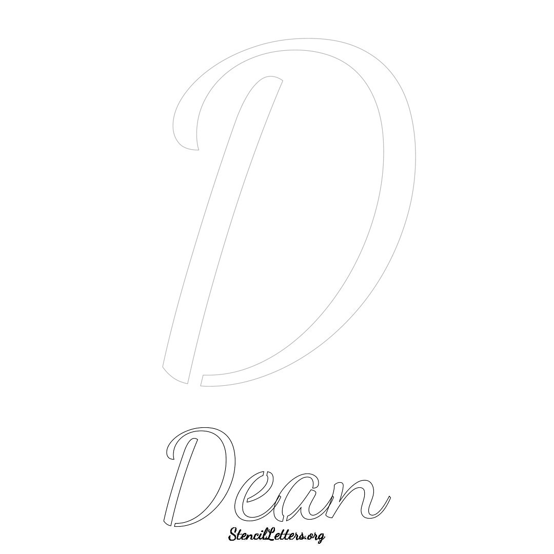 Dean printable name initial stencil in Cursive Script Lettering