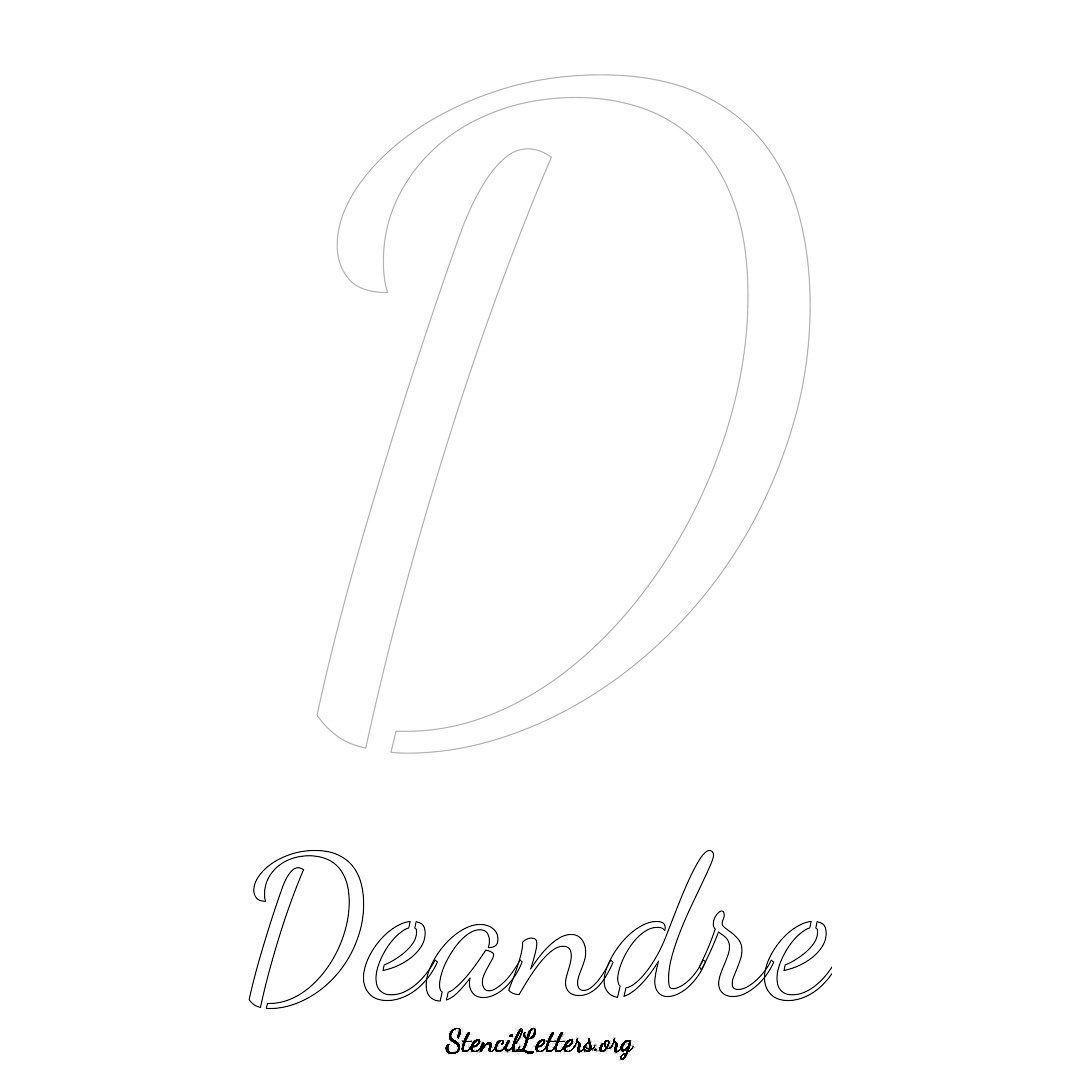 Deandre printable name initial stencil in Cursive Script Lettering