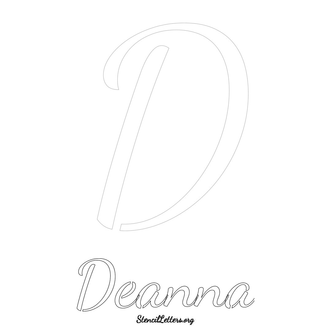 Deanna printable name initial stencil in Cursive Script Lettering