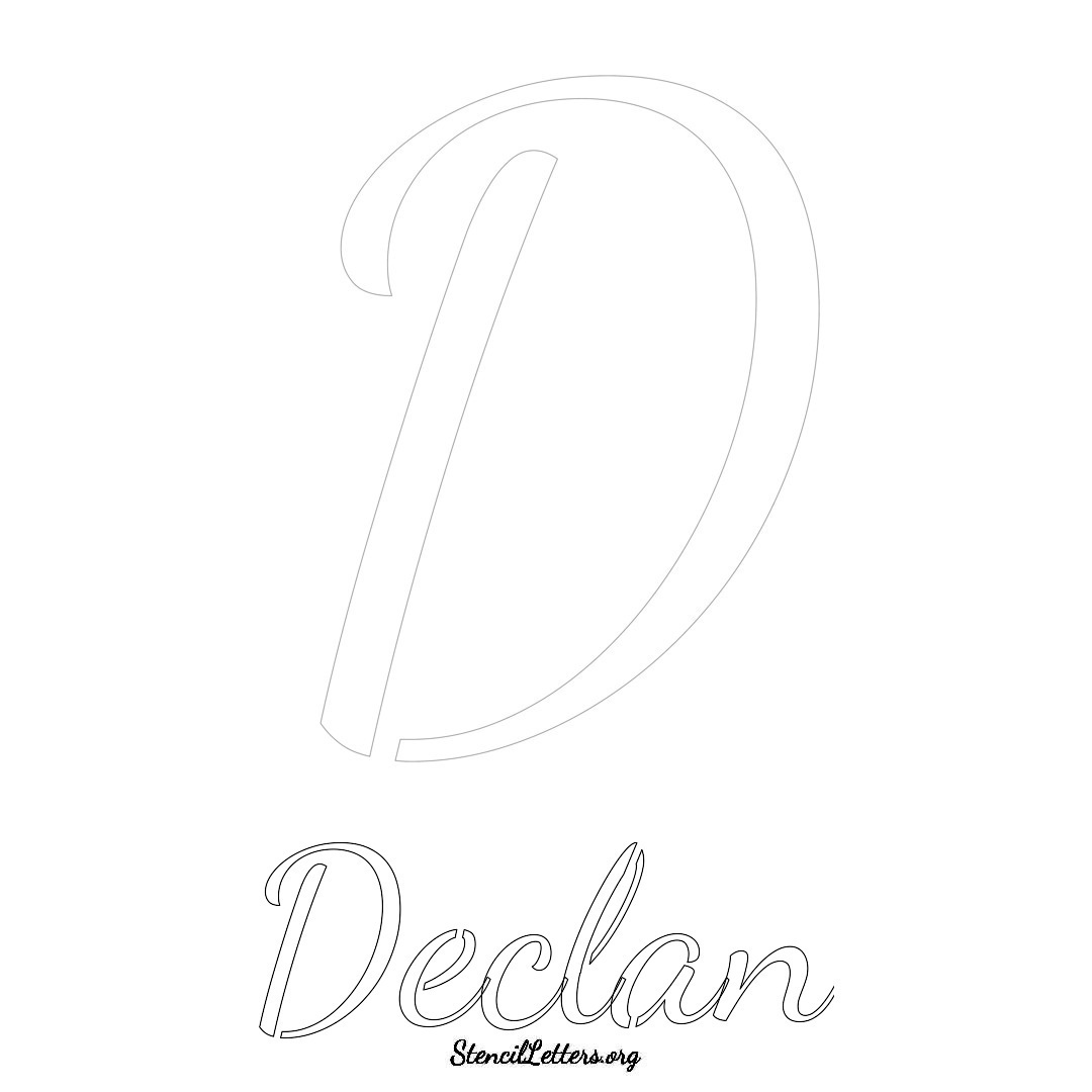 Declan printable name initial stencil in Cursive Script Lettering