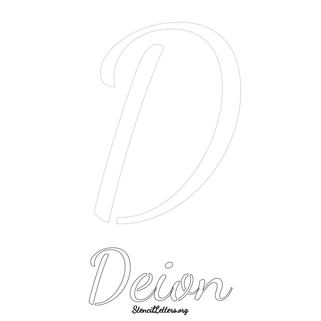 Deion printable name initial stencil in Cursive Script Lettering