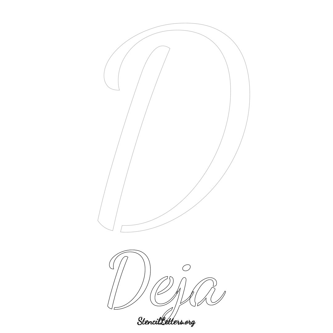 Deja printable name initial stencil in Cursive Script Lettering