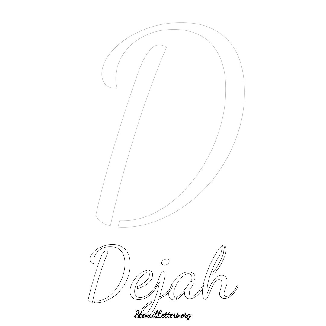 Dejah printable name initial stencil in Cursive Script Lettering