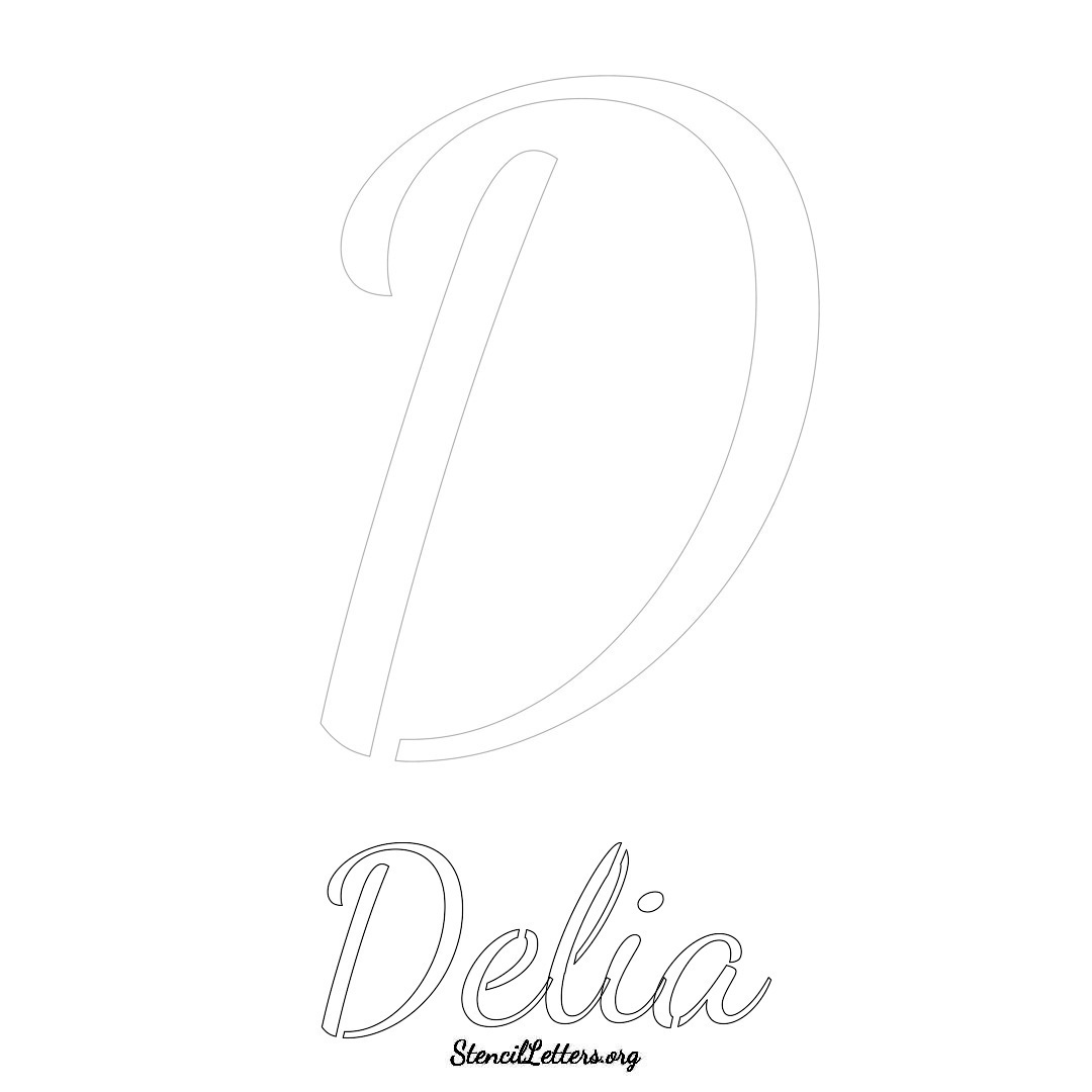 Delia printable name initial stencil in Cursive Script Lettering