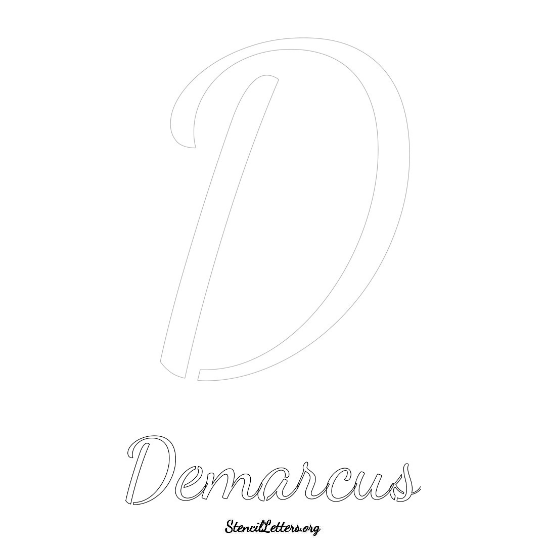 Demarcus printable name initial stencil in Cursive Script Lettering