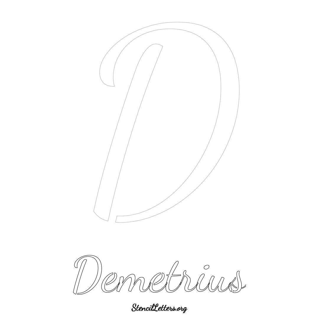 Demetrius printable name initial stencil in Cursive Script Lettering