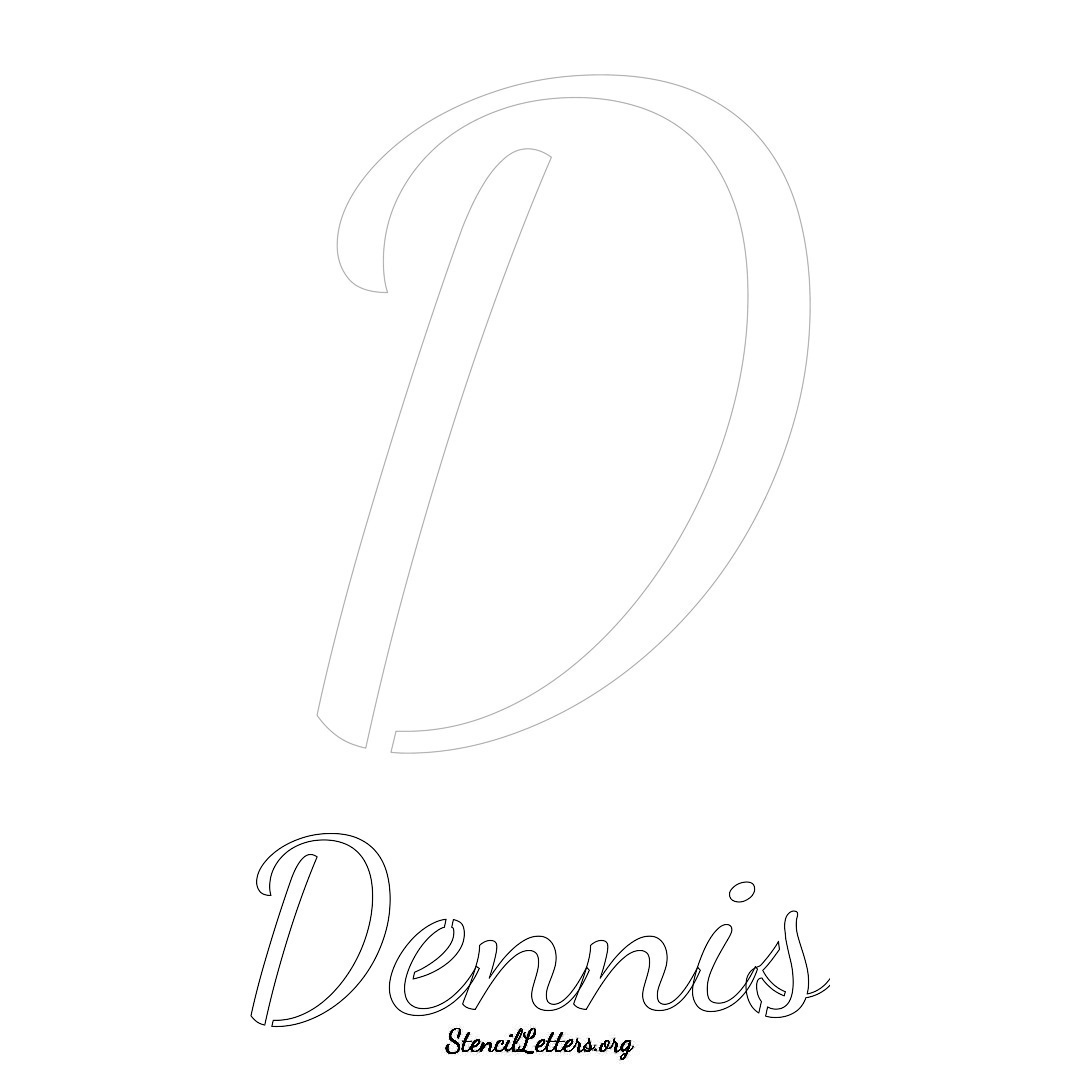 Dennis printable name initial stencil in Cursive Script Lettering