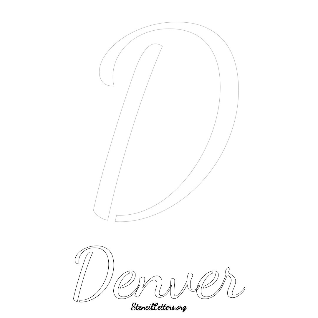 Denver printable name initial stencil in Cursive Script Lettering