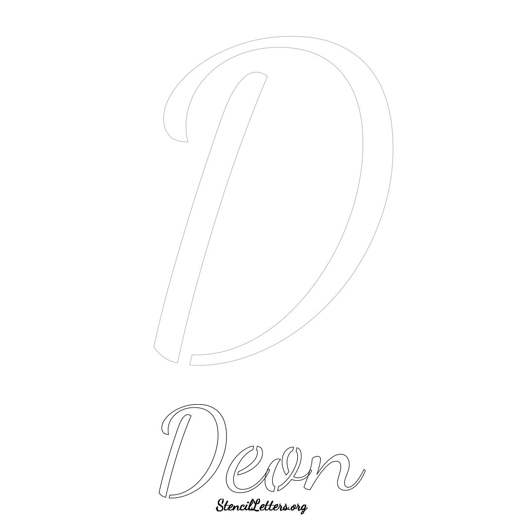 Deon printable name initial stencil in Cursive Script Lettering