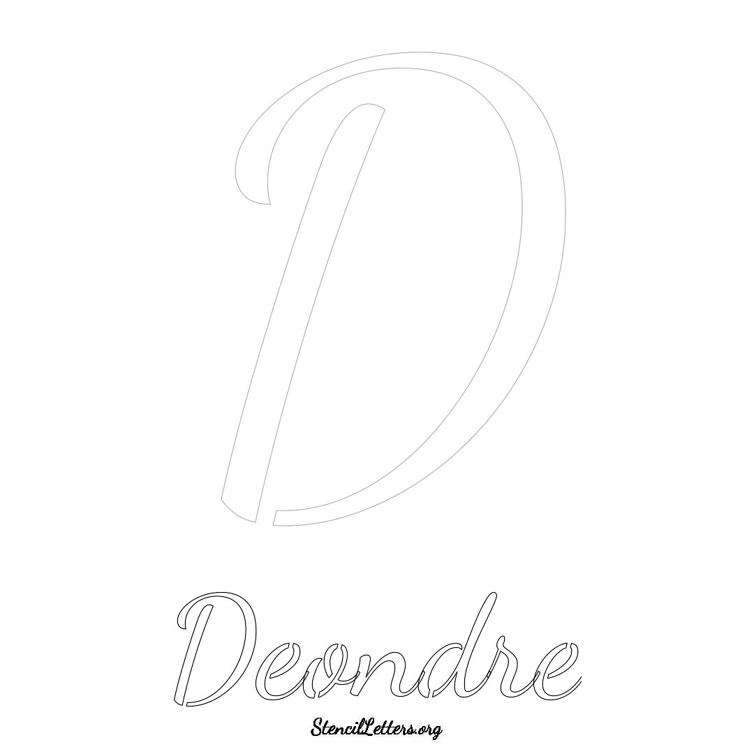 Deondre printable name initial stencil in Cursive Script Lettering