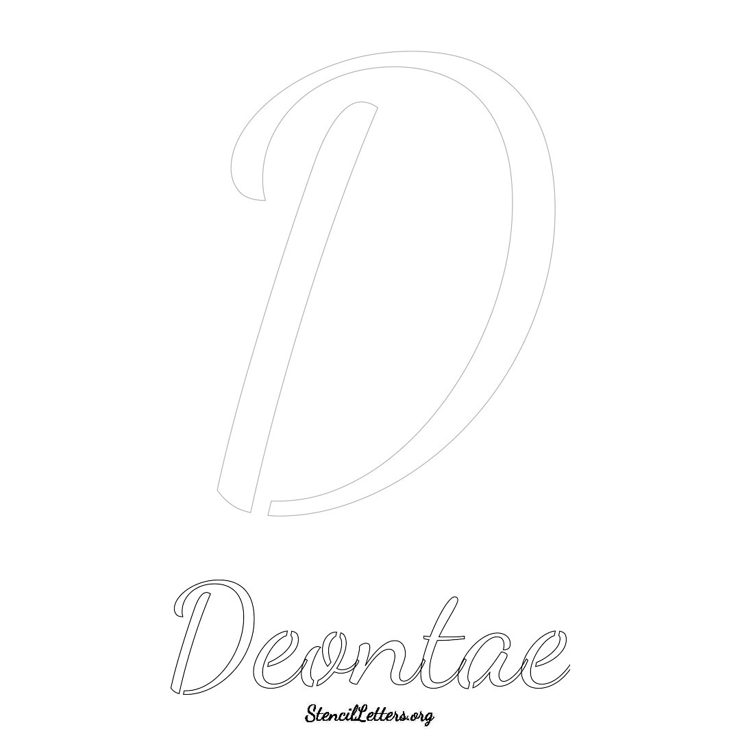 Deontae printable name initial stencil in Cursive Script Lettering