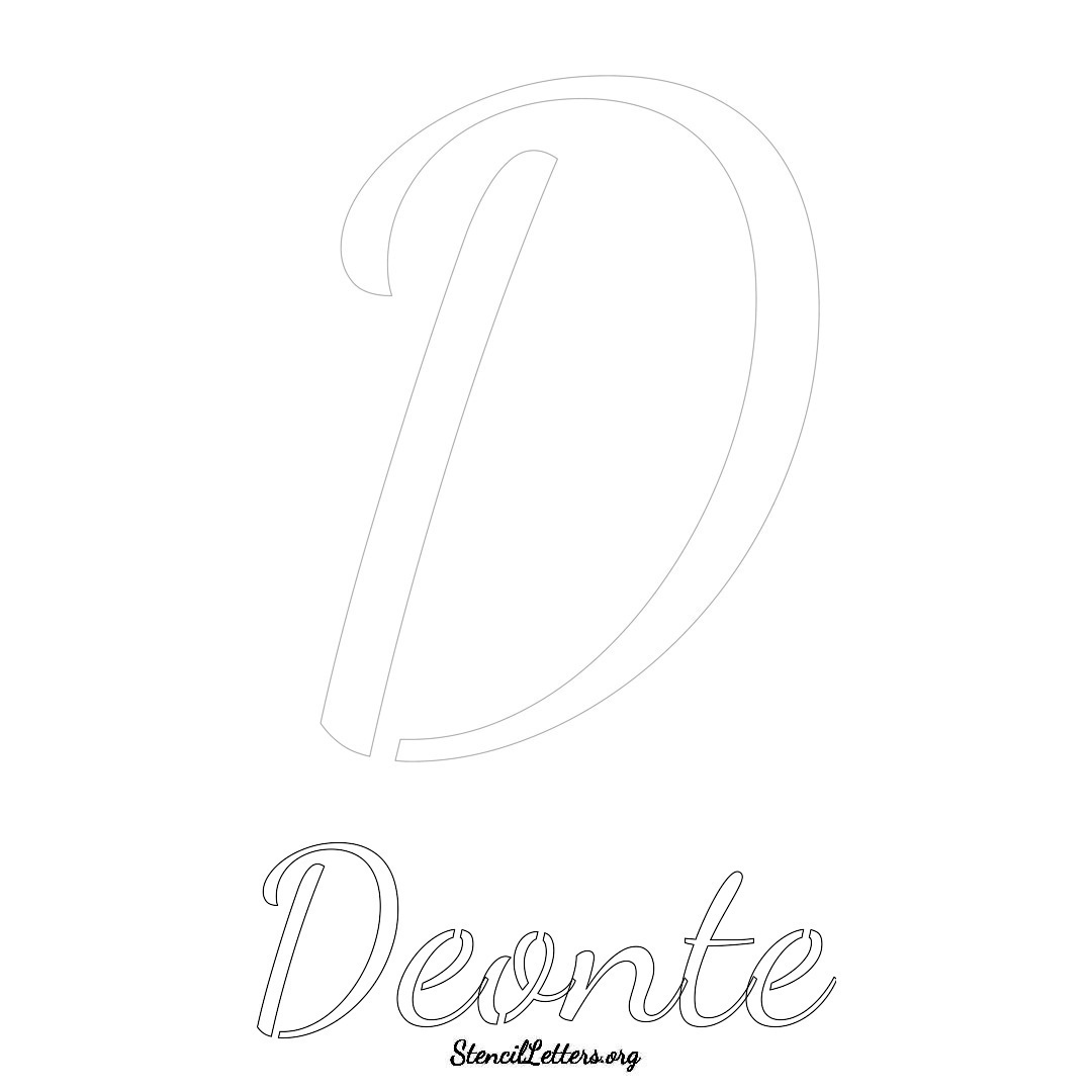 Deonte printable name initial stencil in Cursive Script Lettering