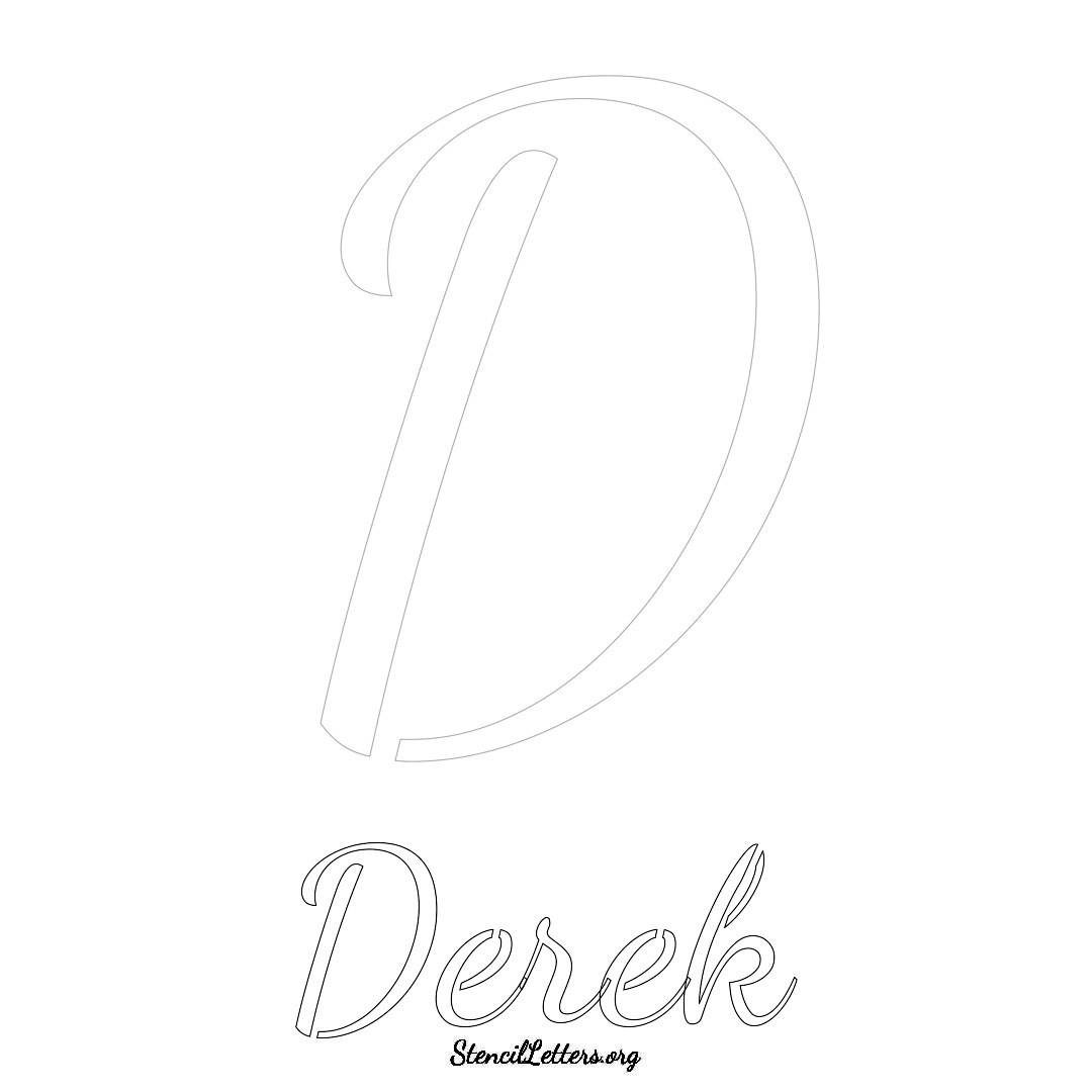 Derek printable name initial stencil in Cursive Script Lettering