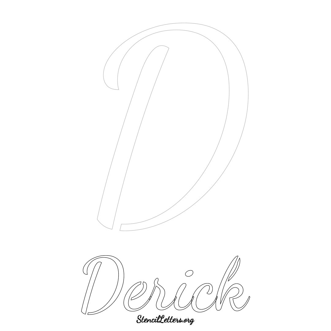 Derick printable name initial stencil in Cursive Script Lettering