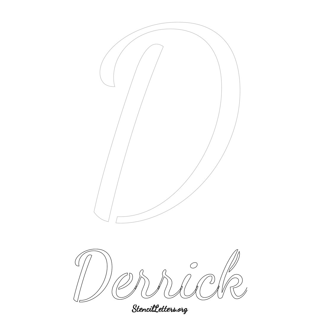 Derrick printable name initial stencil in Cursive Script Lettering