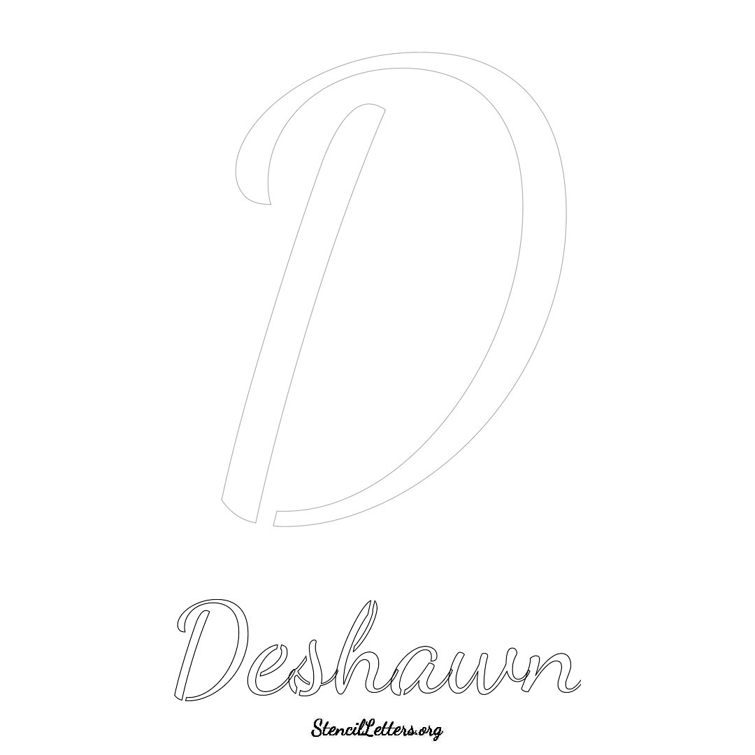 Deshawn printable name initial stencil in Cursive Script Lettering