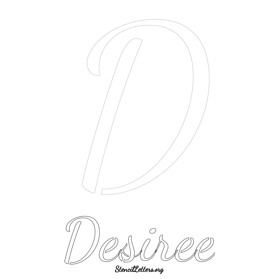 Desiree printable name initial stencil in Cursive Script Lettering