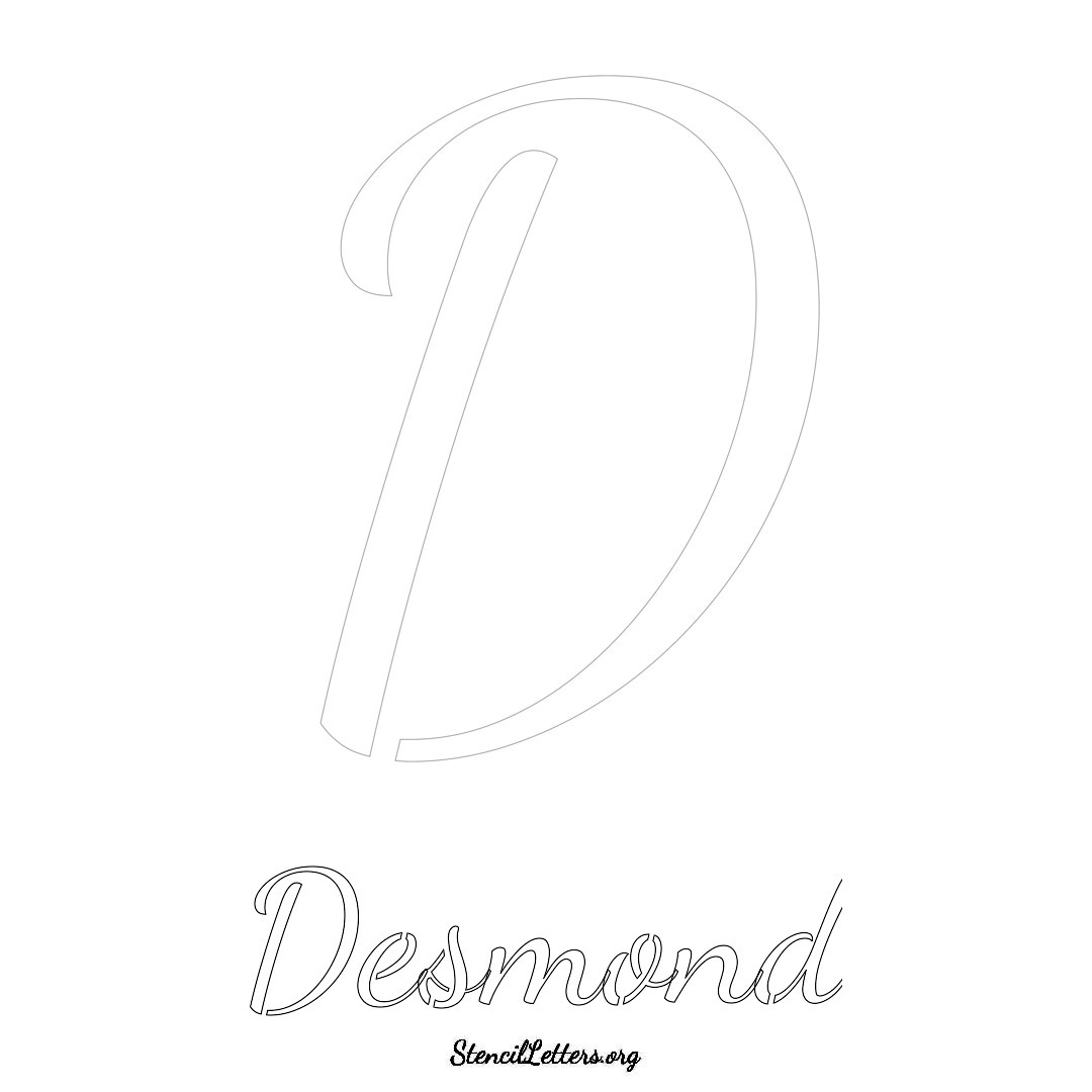Desmond printable name initial stencil in Cursive Script Lettering