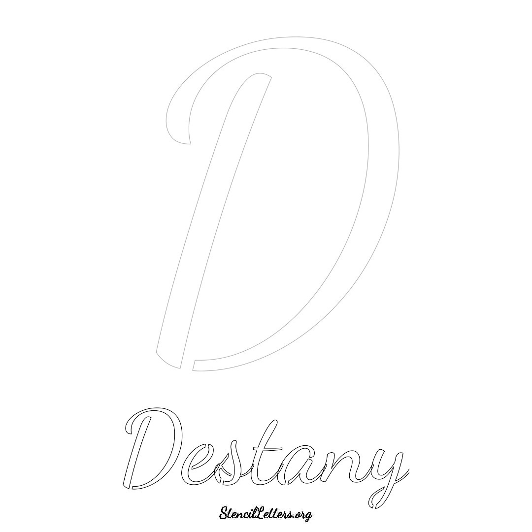 Destany printable name initial stencil in Cursive Script Lettering